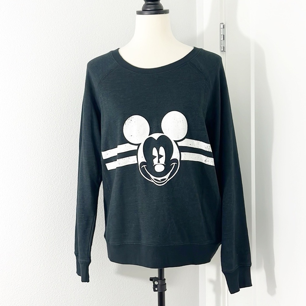 Disney by David Lerner Medium Black, White Mickey Mouse Crew Neck Sweatshirt